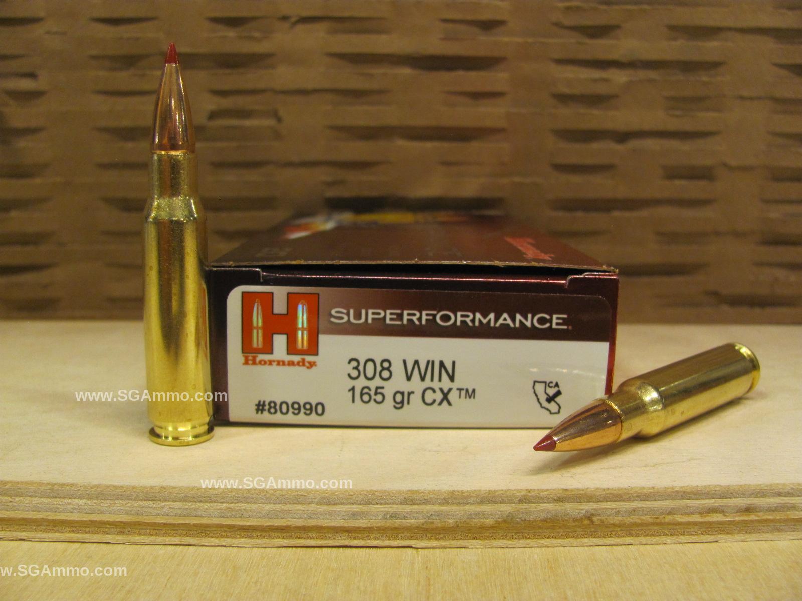 20 Round Box 308 Winchester 165 Grain CX Hornady Superformance Ammo