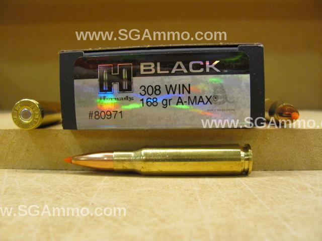 200 Round Case - 308 Win 168 Grain A-Max Hornady Black Ammunition - 80971