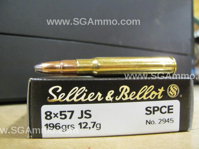 20 Round Box - 8mm Mauser 8x57 JS 196 Grain Soft Point SPCE Sellier Bellot Hunting Ammo - SB857JSB - No. 2945
