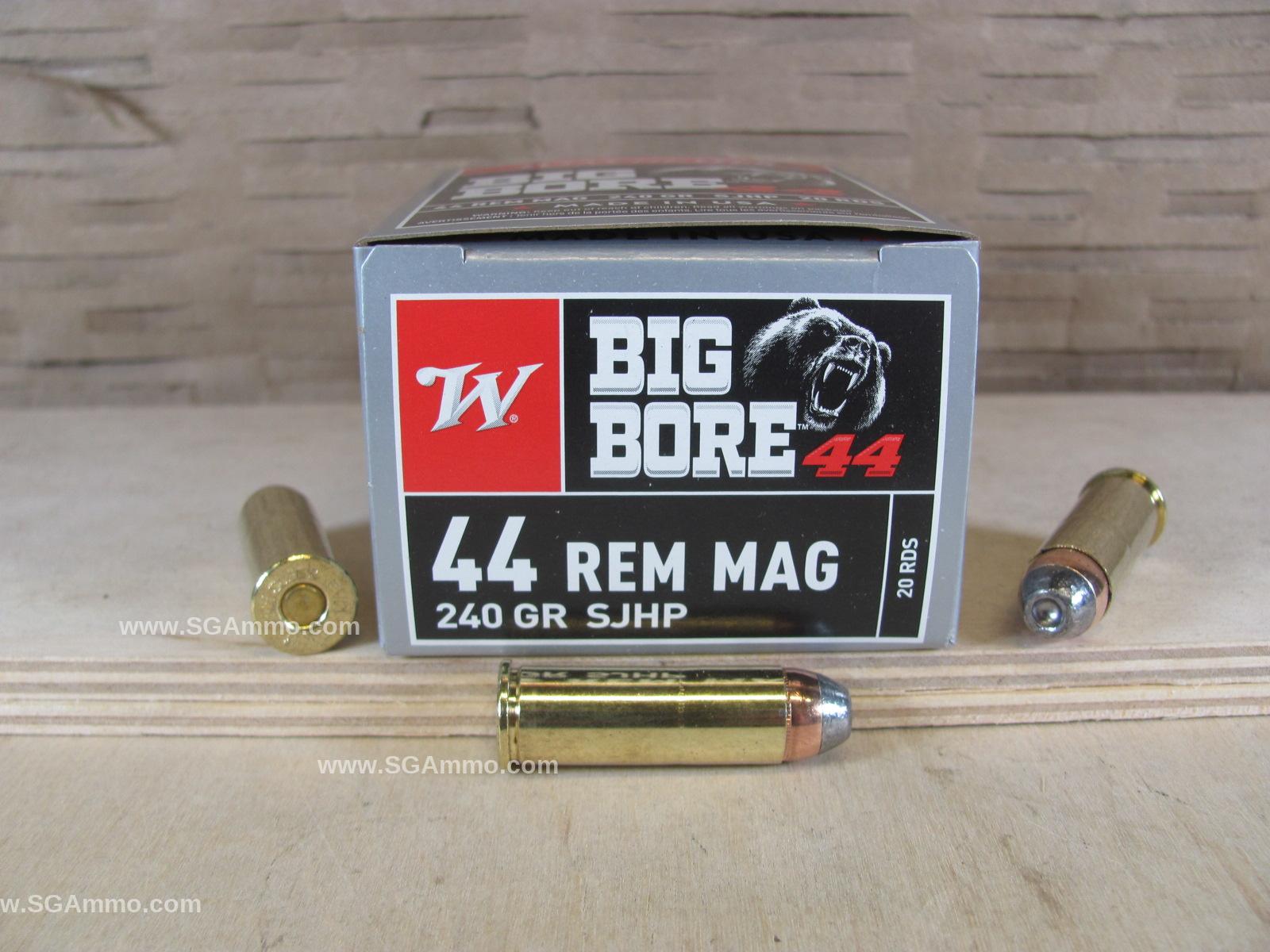 20 Round Box - 44 Remington Magnum 240 Grain SJHP Winchester Big Bore Ammo - X44MBB 