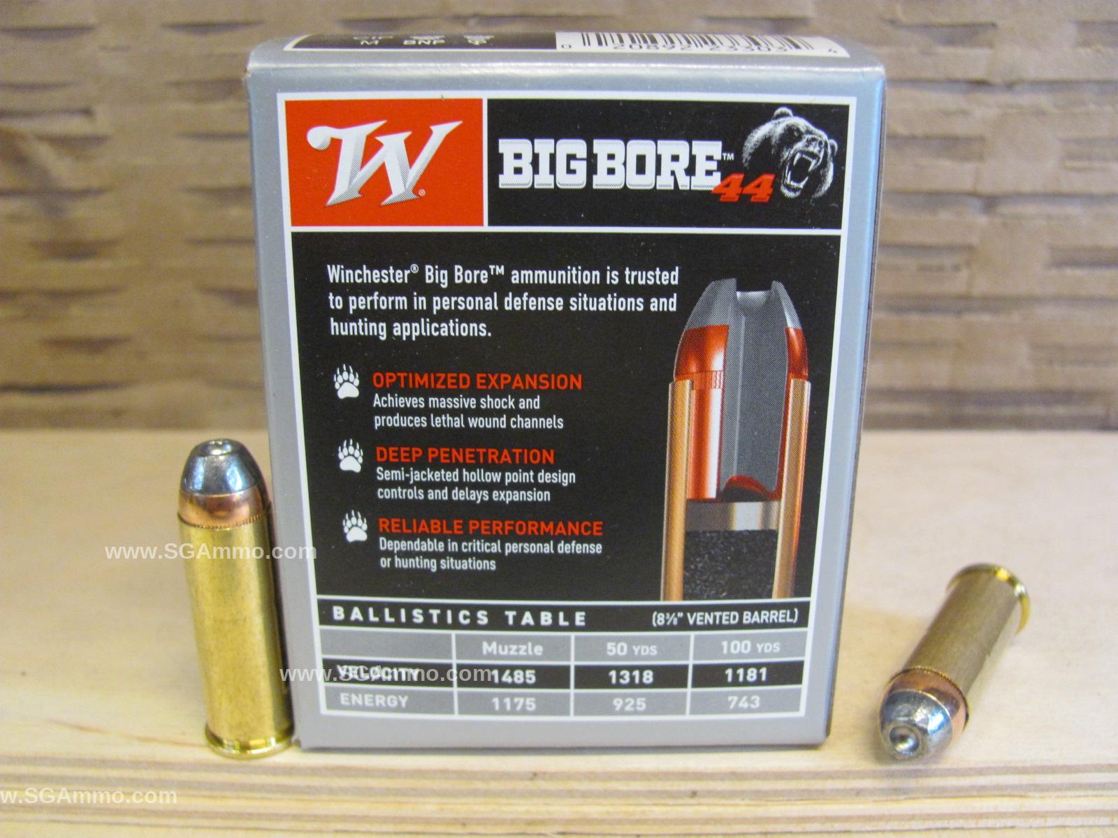 20 Round Box - 44 Remington Magnum 240 Grain SJHP Winchester Big Bore Ammo - X44MBB 