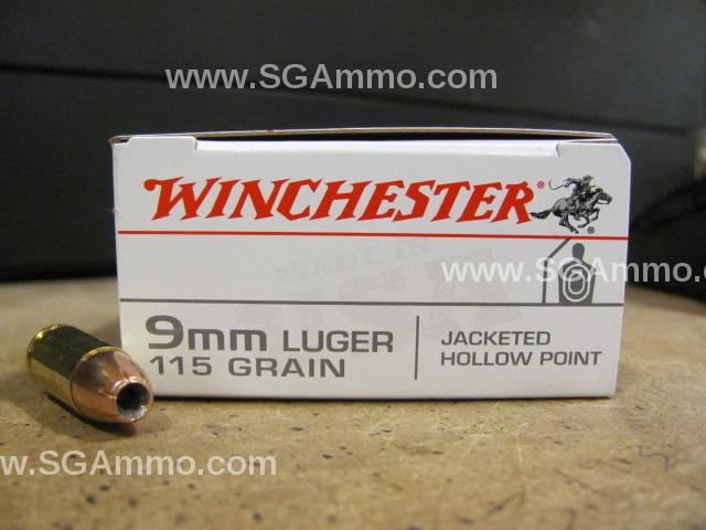 50 Round Box - 9mm Luger 115 Grain Jacketed Hollow Point Winchester Ammo - USA9JHP