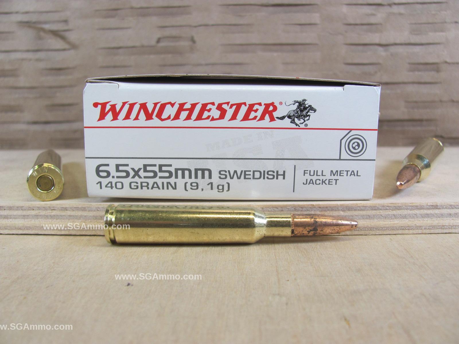 200 Round Case - 6.5x55mm Swedish 140 Grain FMJ Winchester Target Ammo - USA6555 