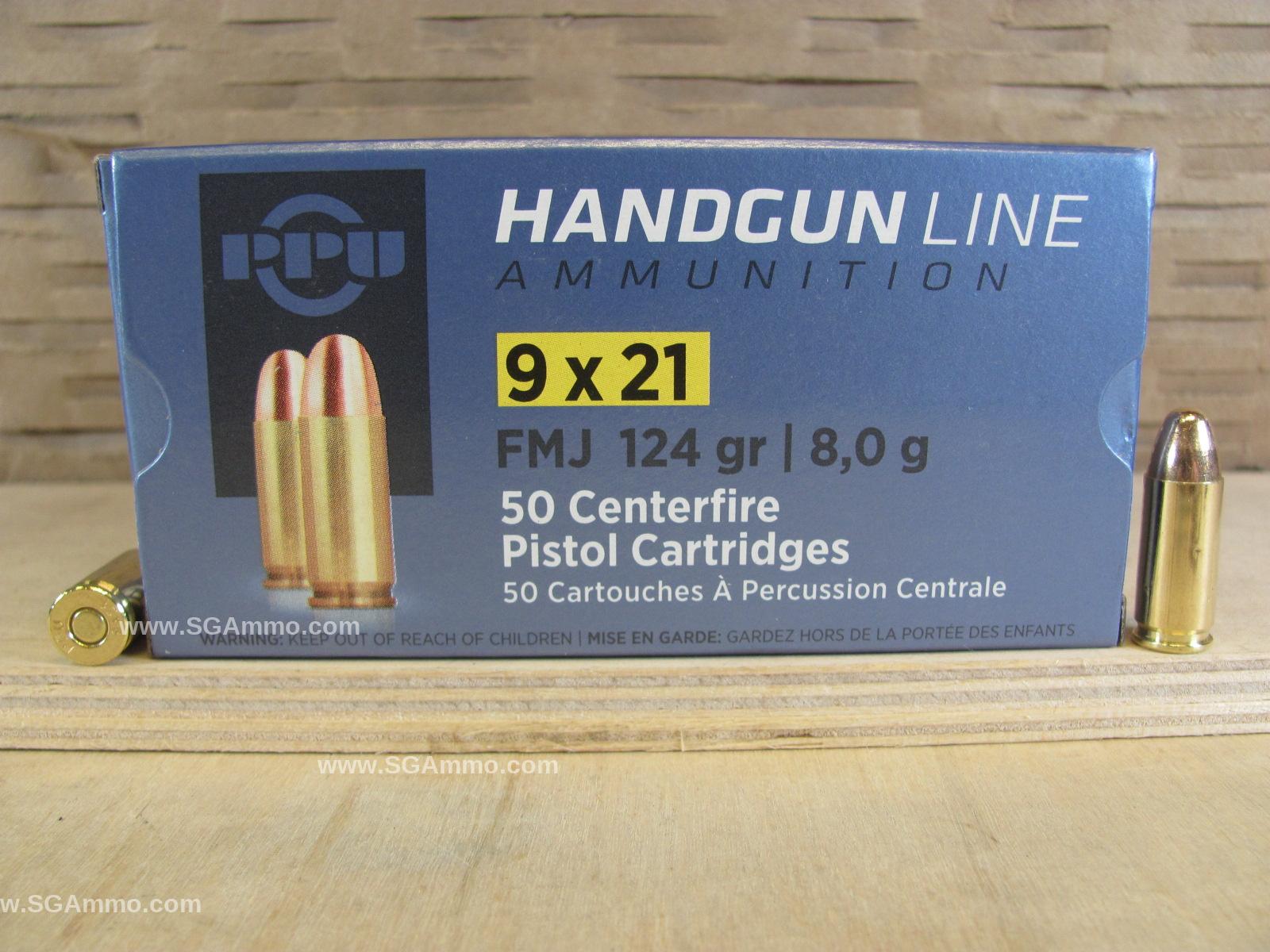 50 Round Box  - 9x21 FMJ 124 Grain Ammo by Prvi Partizan - PPH921 - FOR 9x21 PISTOLS ONLY