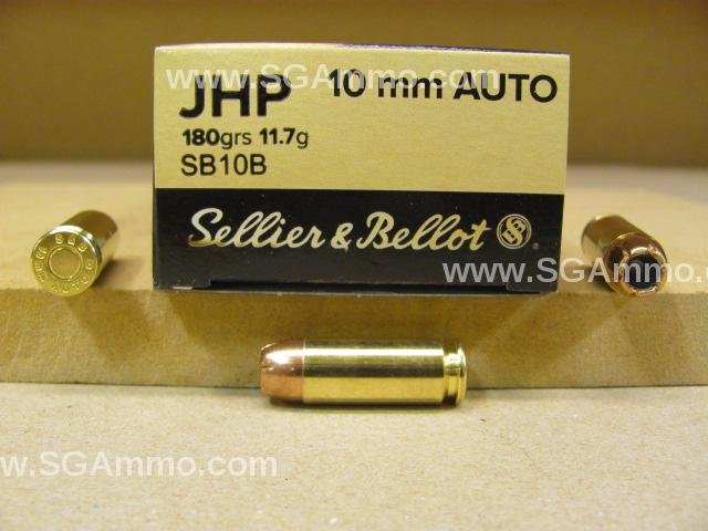 50 Round Box - 10mm Auto 180 Grain JHP Hollow Point Sellier Bellot Ammo - SB10B