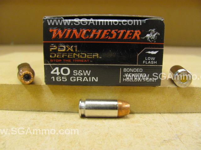 20 Round Box - 40 SW 165 Grain Bonded JHP Winchester PDX1 Defender Ammo - S40SWPDB