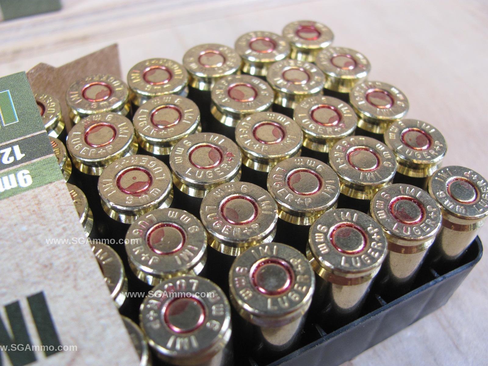 500 Round Plastic Can - 9mm Luger +P 124 Grain Di-Cut Jacketed Hollow Point Black Dot Ammo By IMI of Israel - Packed in Plastic Canister