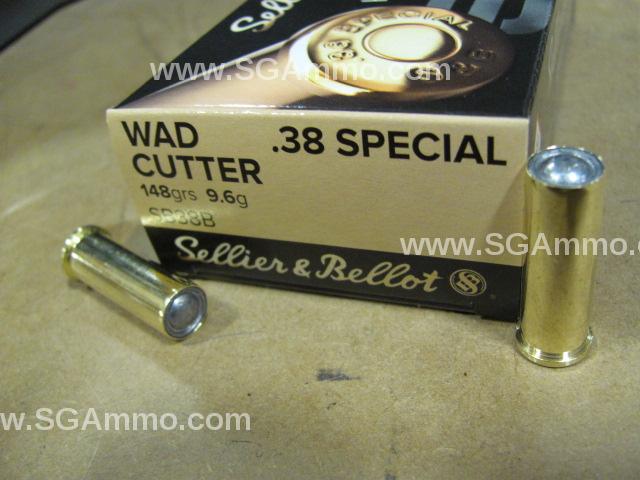 1200 Round Case - 38 Special 148 Grain Lead Wad Cutter Ammo by Sellier Bellot - SB38B