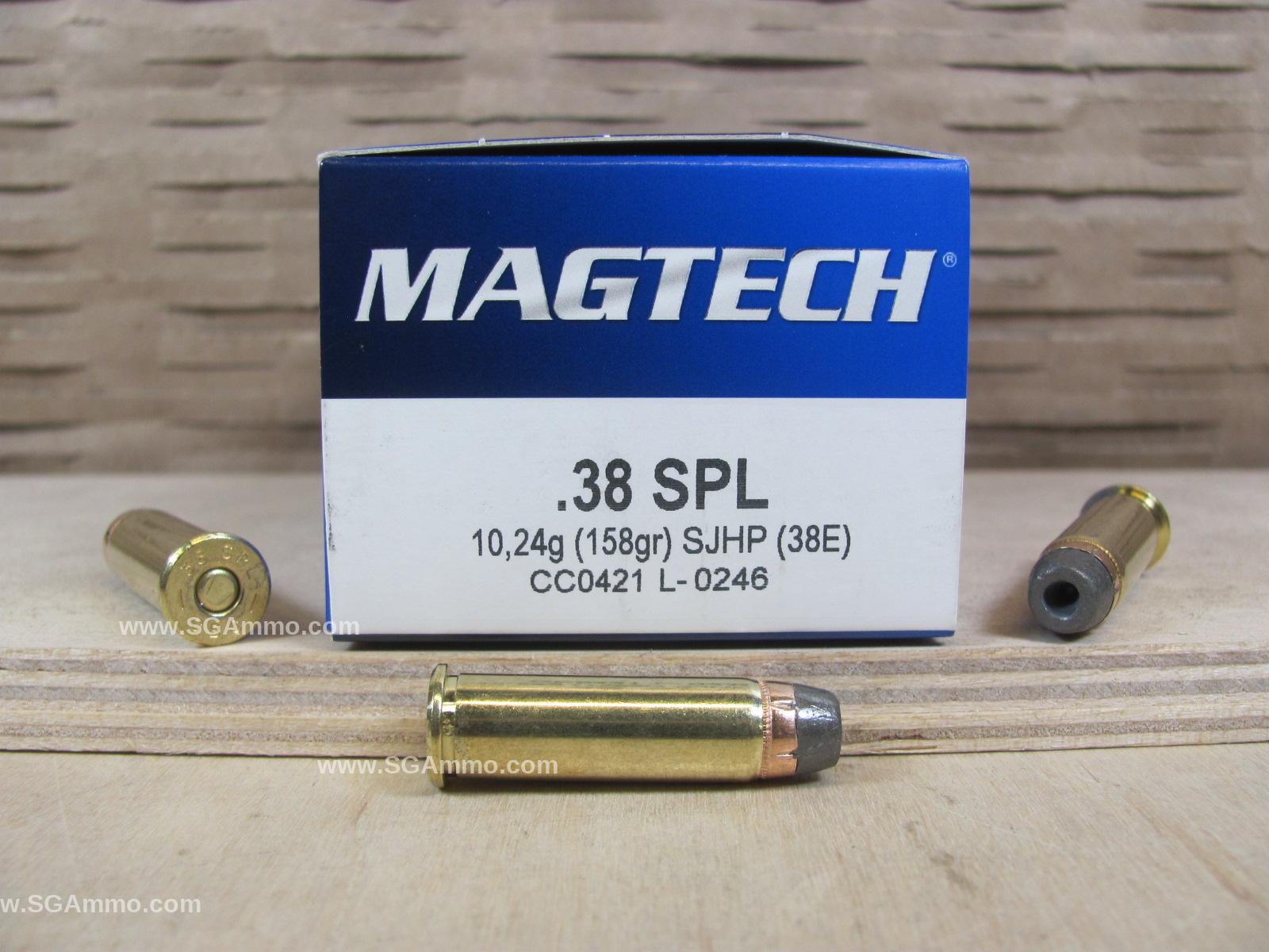 50 Round Box - 38 Special 158 Grain SJHP Hollow Point Ammo by Magtech - 38E