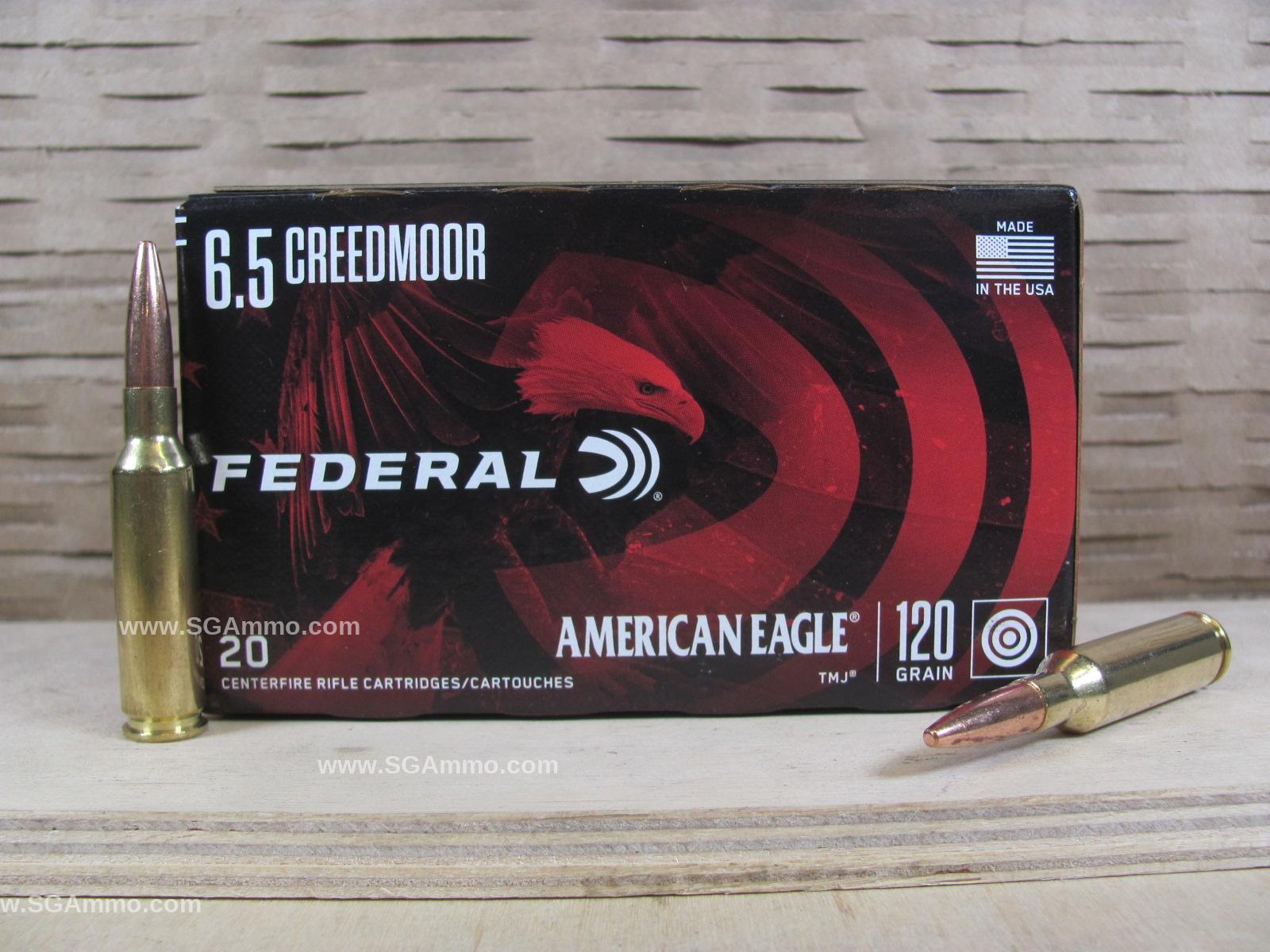 20 Round Box - 6.5 Creedmoor 120 Grain TMJ Federal American Eagle Ammo - AE65CRD3