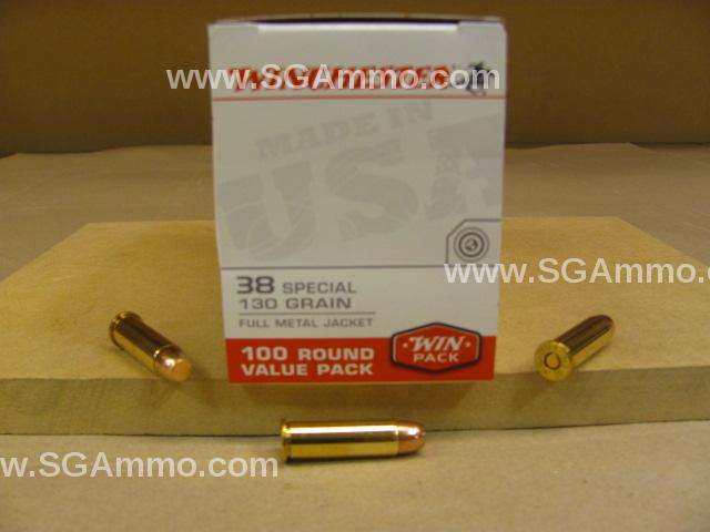 100 Round Box - 38 Special Winchester 130 Grain FMJ Ammo - USA38SPVP