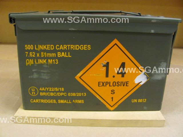 500 Round Can - 7.62x51mm NATO M80 Ball Loaded on M13 Links by CBC ...