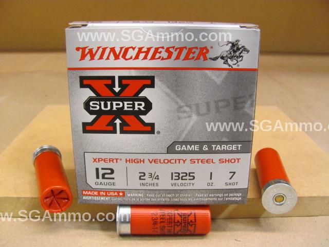 25 Round Box - 12 Gauge 2.75 Inch Number 7 High Velocity Winchester Steel Shot Game and Target Load - WE12GT7