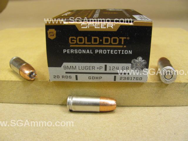 200 Round Case - 9mm Luger +P 124 Grain GDHP Speer Gold Dot Personal Protection Ammo - 23617GD