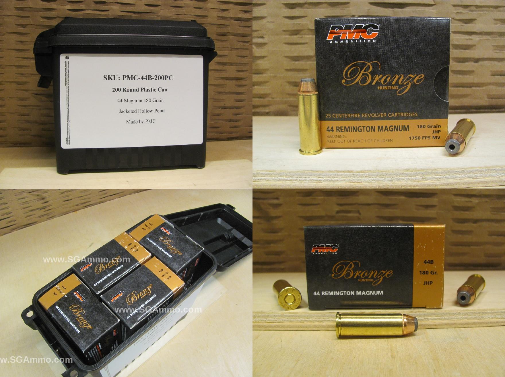 200 Round Plastic Can - 44 Magnum PMC 180 Grain JHP Ammo - 44B - Packed in  Small Plastic Canister