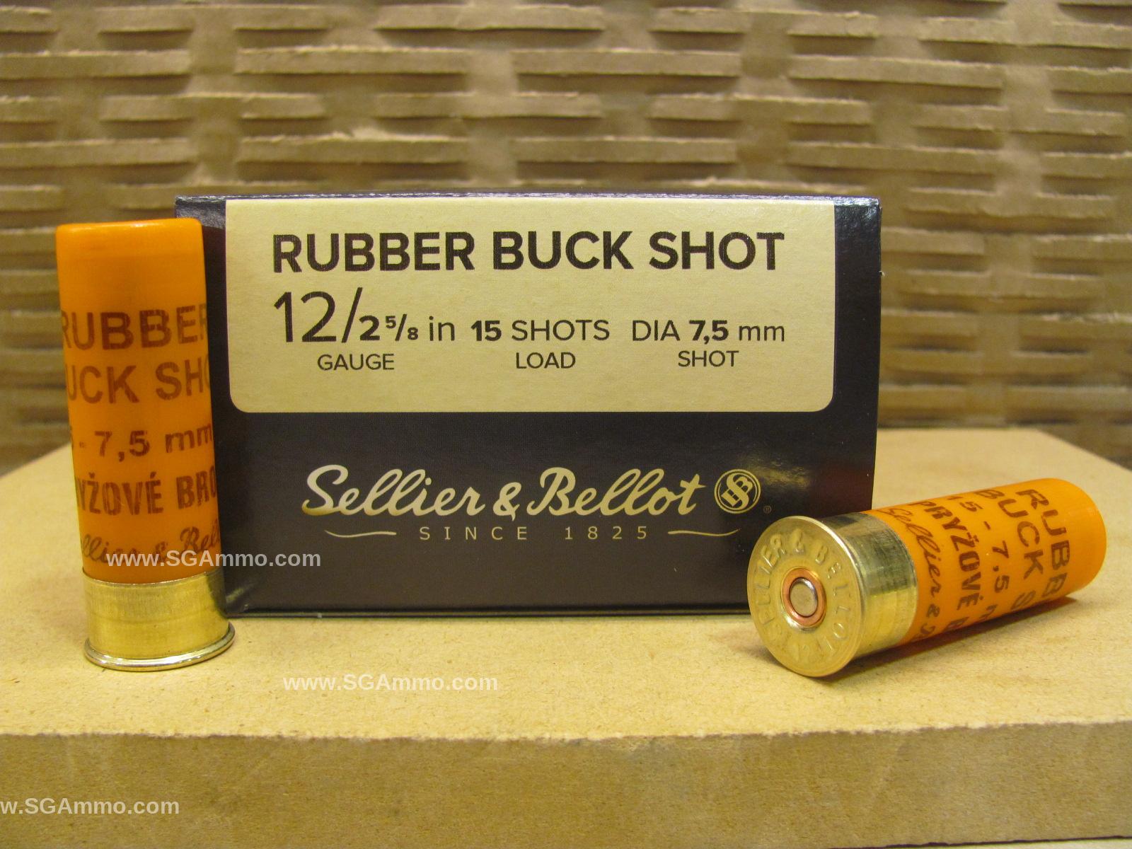 250 Round Case - 12 Gauge 15 Pellet Rubber BuckShot Ammo By Sellier Bellot - SB12RSA