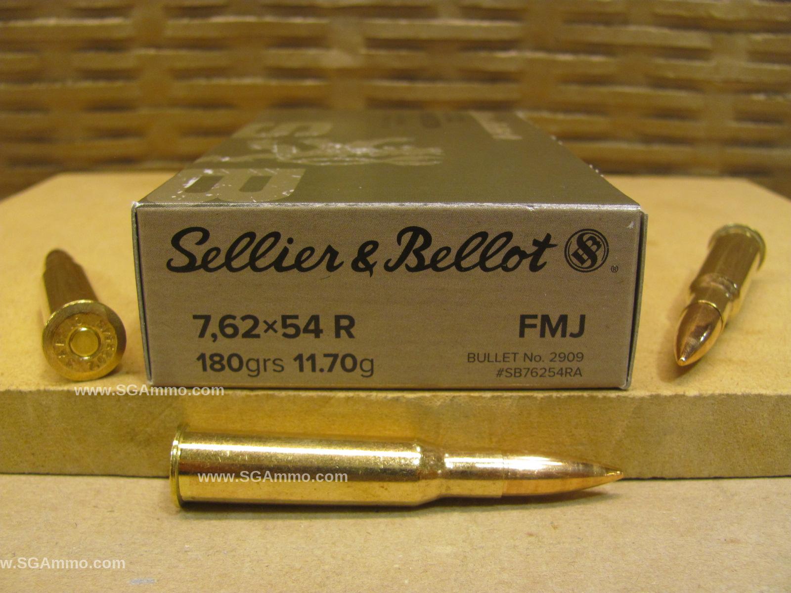 20 Round Box - 7.62x54R 180 Grain FMJ Ammo by Sellier Bellot - SB76254RA