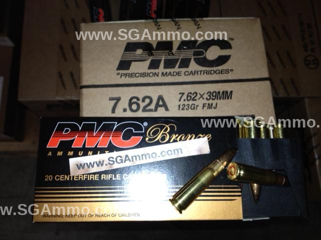 500 Round Case - 7.62x39 123 Grain FMJ Non-Magnetic Projectile Brass Case PMC Ammo - 762A