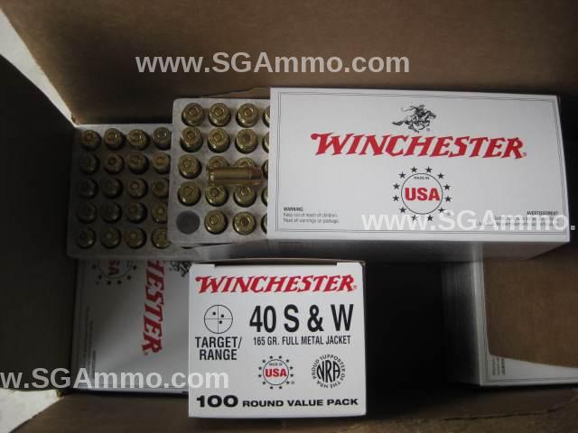 100 Round Box - 40 Caliber Winchester 165 Grain FMJ Ammo - USA40SWVP 