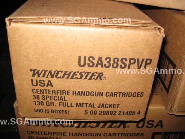 100 Round Box - 38 Special Winchester 130 Grain FMJ Ammo - USA38SPVP