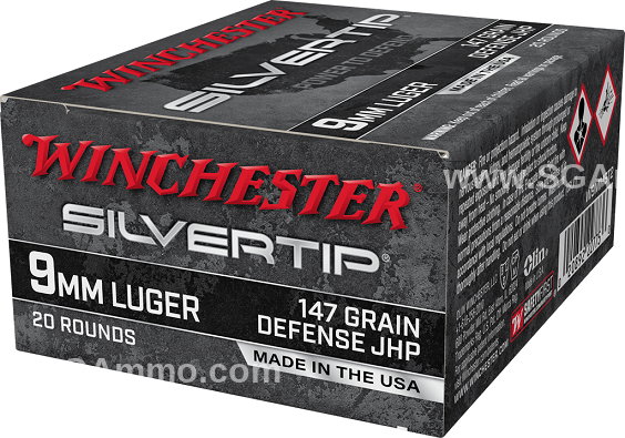 20 Round Box - 9mm Luger 147 Grain Winchester Silver Tip Hollow Point Ammo - W9MMST2