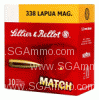 10 Round Box - 338 Lapua Magnum 250 Grain Match HPBT Ammo by Sellier Bellot - SB338LMA
