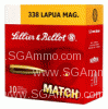 100 Round Case - 338 Lapua Magnum 250 Grain Match HPBT Ammo by Sellier Bellot - SB338LMA