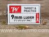 200 Round Range Pack - 9mm Luger 115 Grain FMJ Target Range Bulk Ammo by Winchester - USA9W