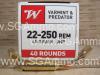 40 Round Box - 22-250 Winchester 45 Grain JHP Varmint Ammo - USA222502